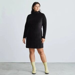 EVERLANE Women’s Medium Black Velour Long Sleeve Mini Dress Holiday Mock Neck